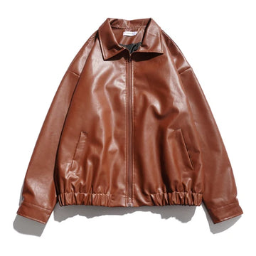 Riolio PU Leather Jackets Men Bomber Coats American Retro Streetwear Chic Handsome Zip-Up Y2k Clothes Cool Pure Minimalist Chaqueta New